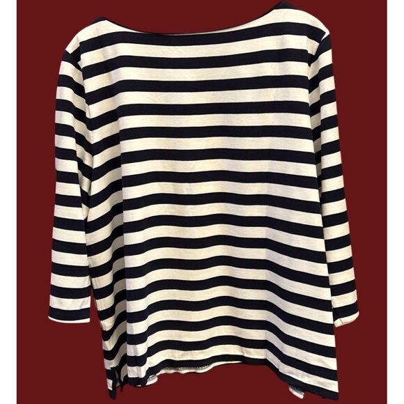 NWT Talbots Plus Size 3X Nautical Navy White Striped 3/4 Sleeve Top Coastal Chic - Picture 3 of 4